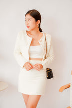 Emma Tweed Jacket Top in Cream White