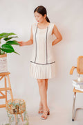Simple Way Pleated Hem Dress in Beige
