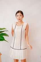 Simple Way Pleated Hem Dress in Beige