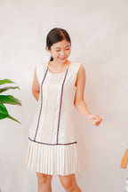 Simple Way Pleated Hem Dress in Beige