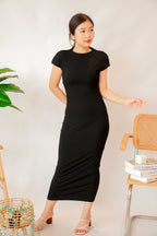 (BACKORDER) Maurine High Neck Bodycon Maxi Dress in Black