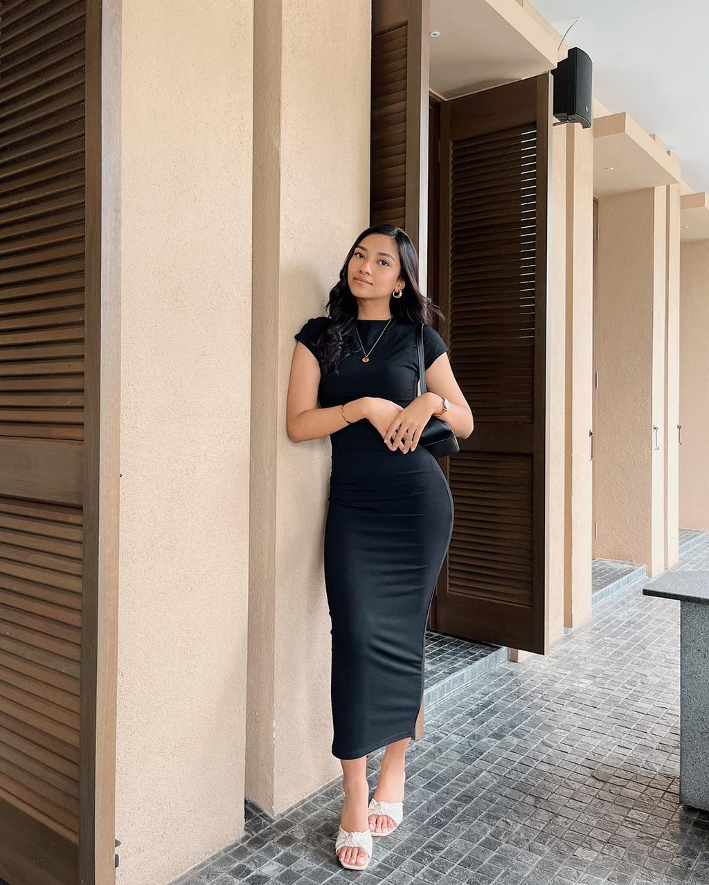 (BACKORDER) Maurine High Neck Bodycon Maxi Dress in Black