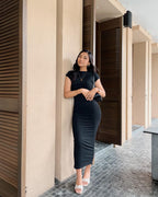 (BACKORDER) Maurine High Neck Bodycon Maxi Dress in Black