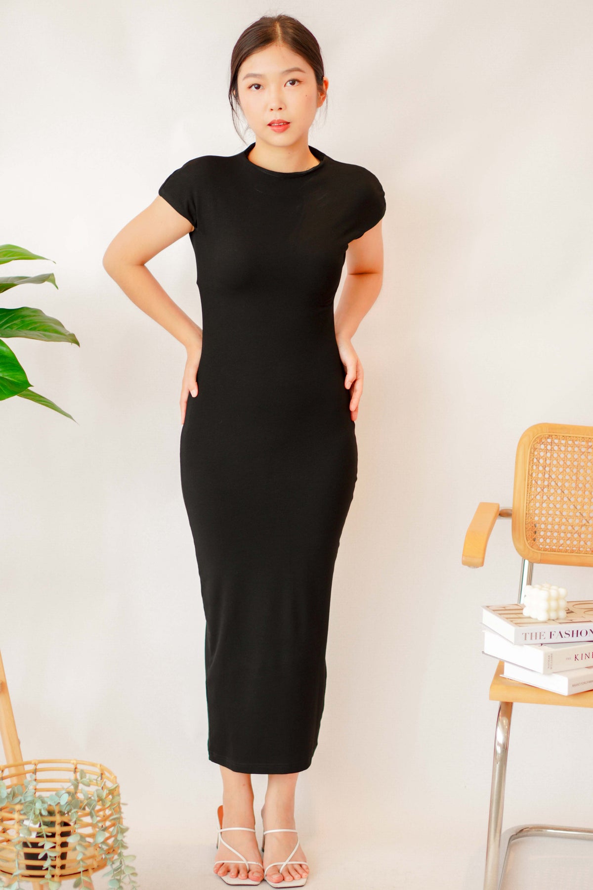 (BACKORDER) Maurine High Neck Bodycon Maxi Dress in Black