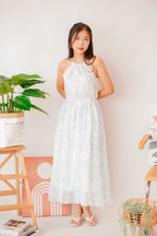 Blue Orchid Floral High Neck Halter Dress in White