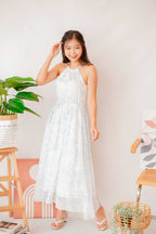 Blue Orchid Floral High Neck Halter Dress in White