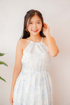 Blue Orchid Floral High Neck Halter Dress in White