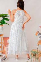 Blue Orchid Floral High Neck Halter Dress in White