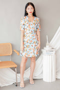 Peachy Sweet Short Sleeves Button Dress in Blue