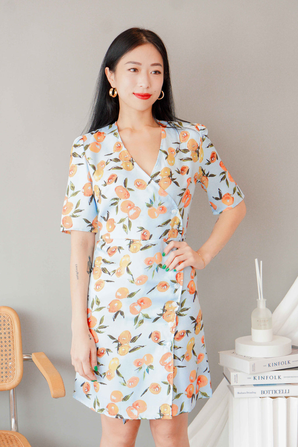 Peachy Sweet Short Sleeves Button Dress in Blue