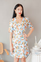 Peachy Sweet Short Sleeves Button Dress in Blue