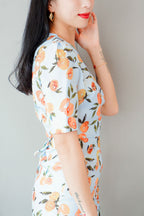 Peachy Sweet Short Sleeves Button Dress in Blue