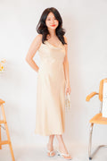 Scarlette Cowl Neck Satin Slip Dress in Gold