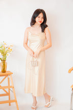 Scarlette Cowl Neck Satin Slip Dress in Gold