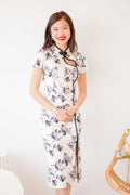 Ning Midi Floral Cheongsam in Black and White