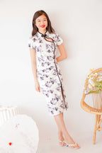 Ning Midi Floral Cheongsam in Black and White