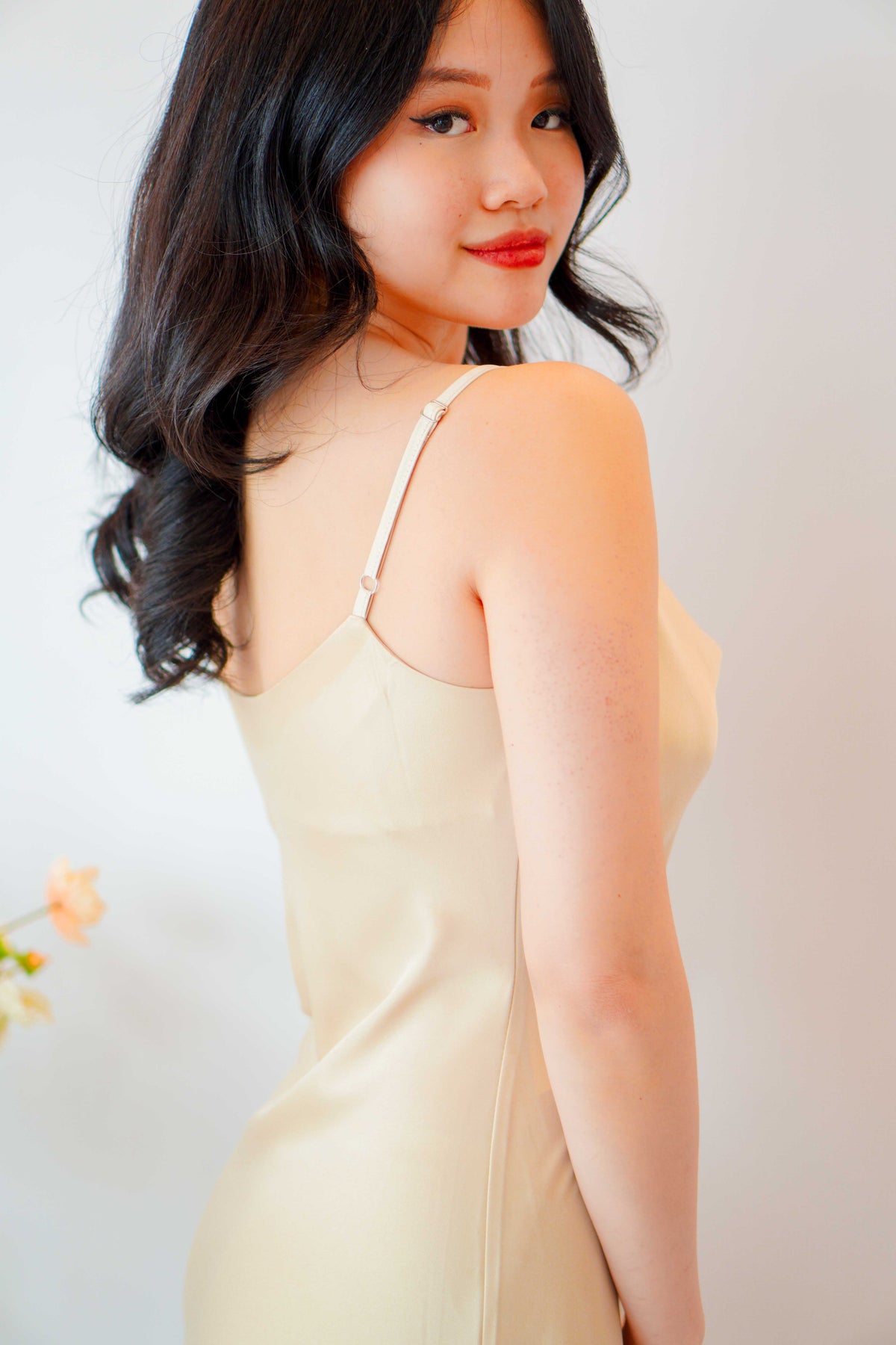 Scarlette Cowl Neck Satin Slip Dress in Gold