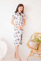Ning Midi Floral Cheongsam in Black and White