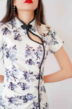 Ning Midi Floral Cheongsam in Black and White