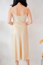 Scarlette Cowl Neck Satin Slip Dress in Gold