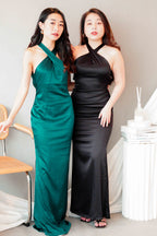 Tia Crossneck Satin Maxi Dress in Black