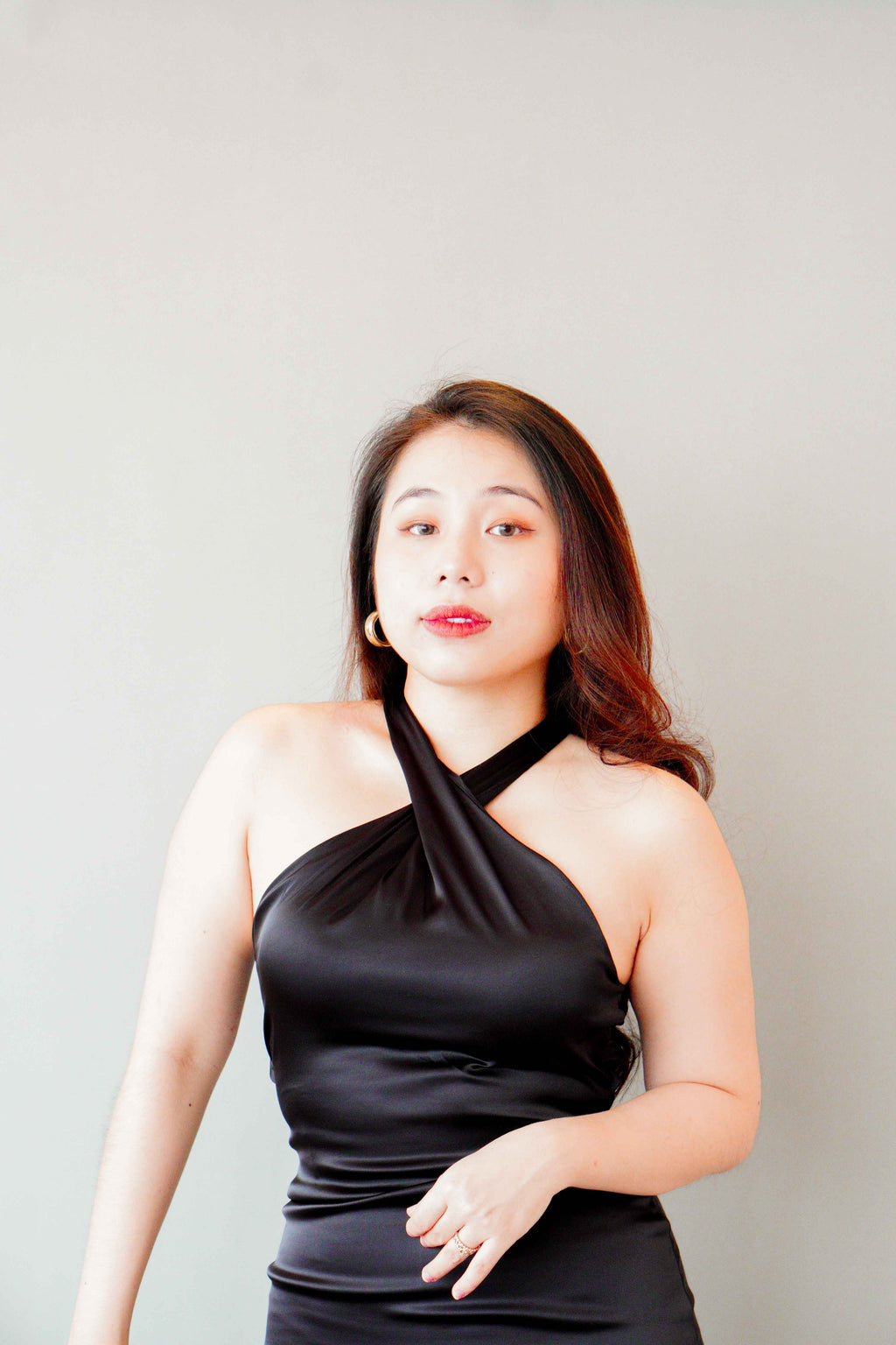Tia Crossneck Satin Maxi Dress in Black