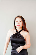 Tia Crossneck Satin Maxi Dress in Black