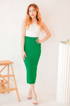 The Show Midi Knit Skirt in Green