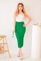The Show Midi Knit Skirt in Green
