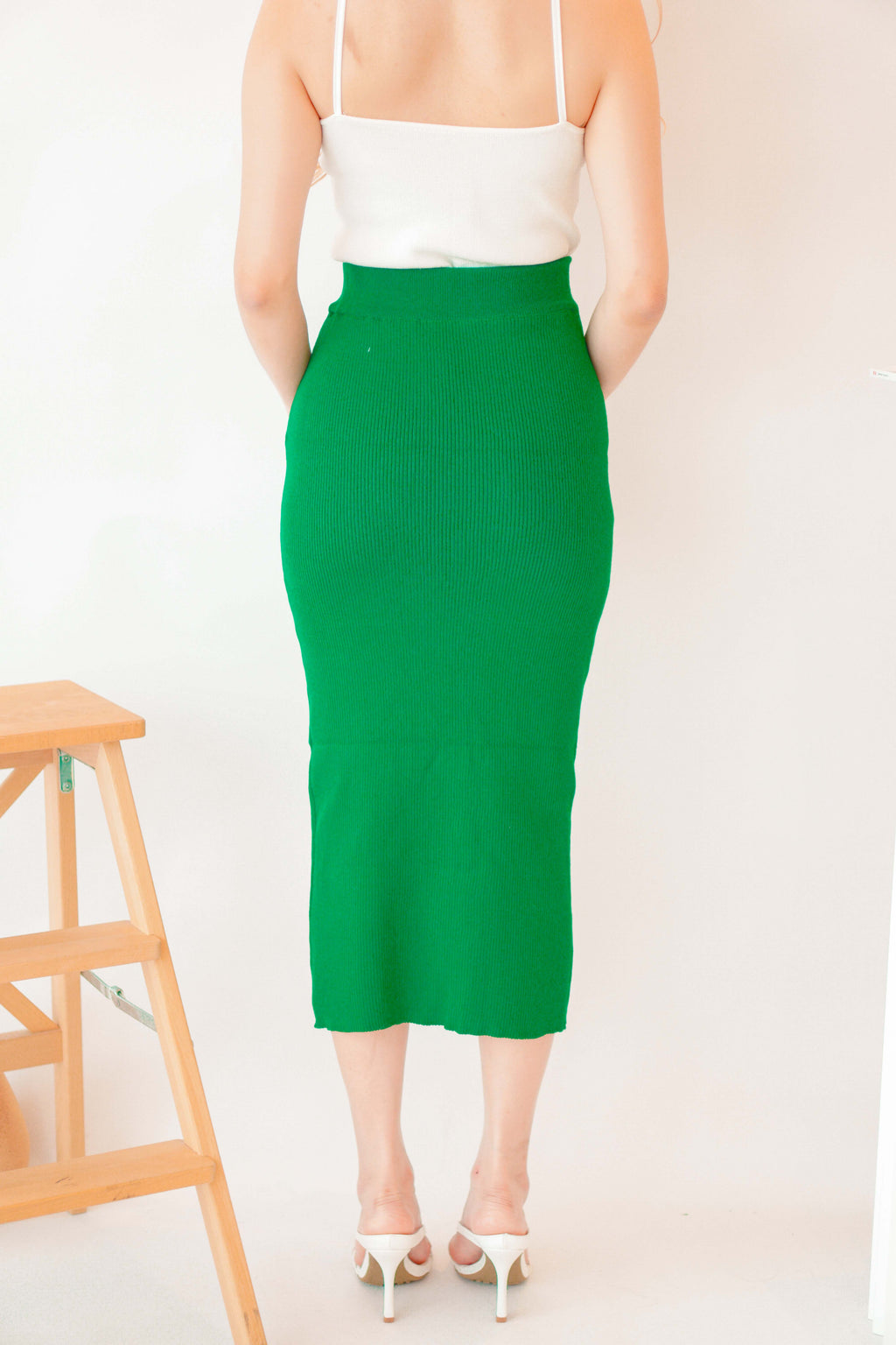 The Show Midi Knit Skirt in Green