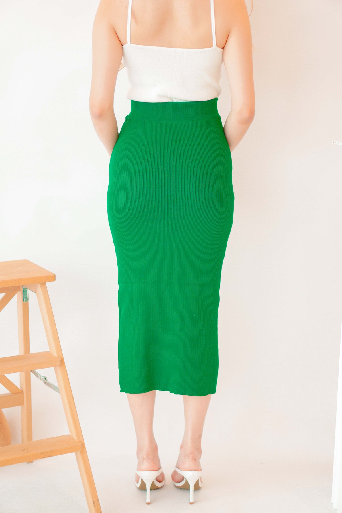 The Show Midi Knit Skirt in Green