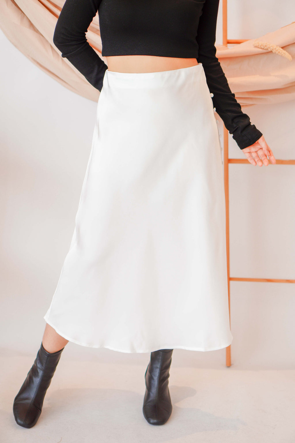 Dream Of Us Satin Slit Skirt in White