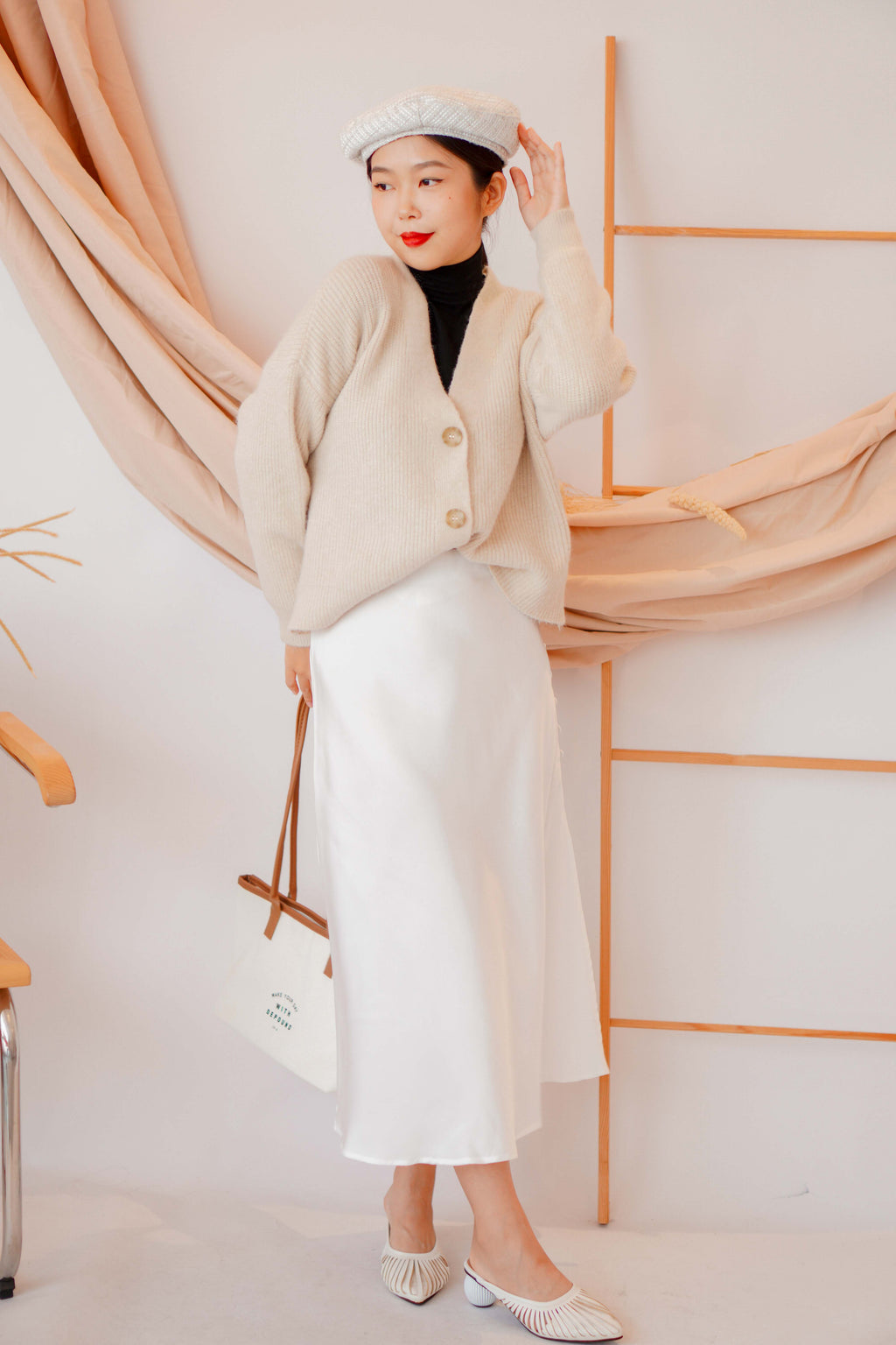 Dream Of Us Satin Slit Skirt in White