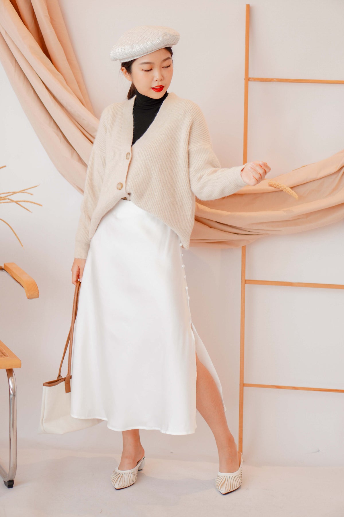 Dream Of Us Satin Slit Skirt in White