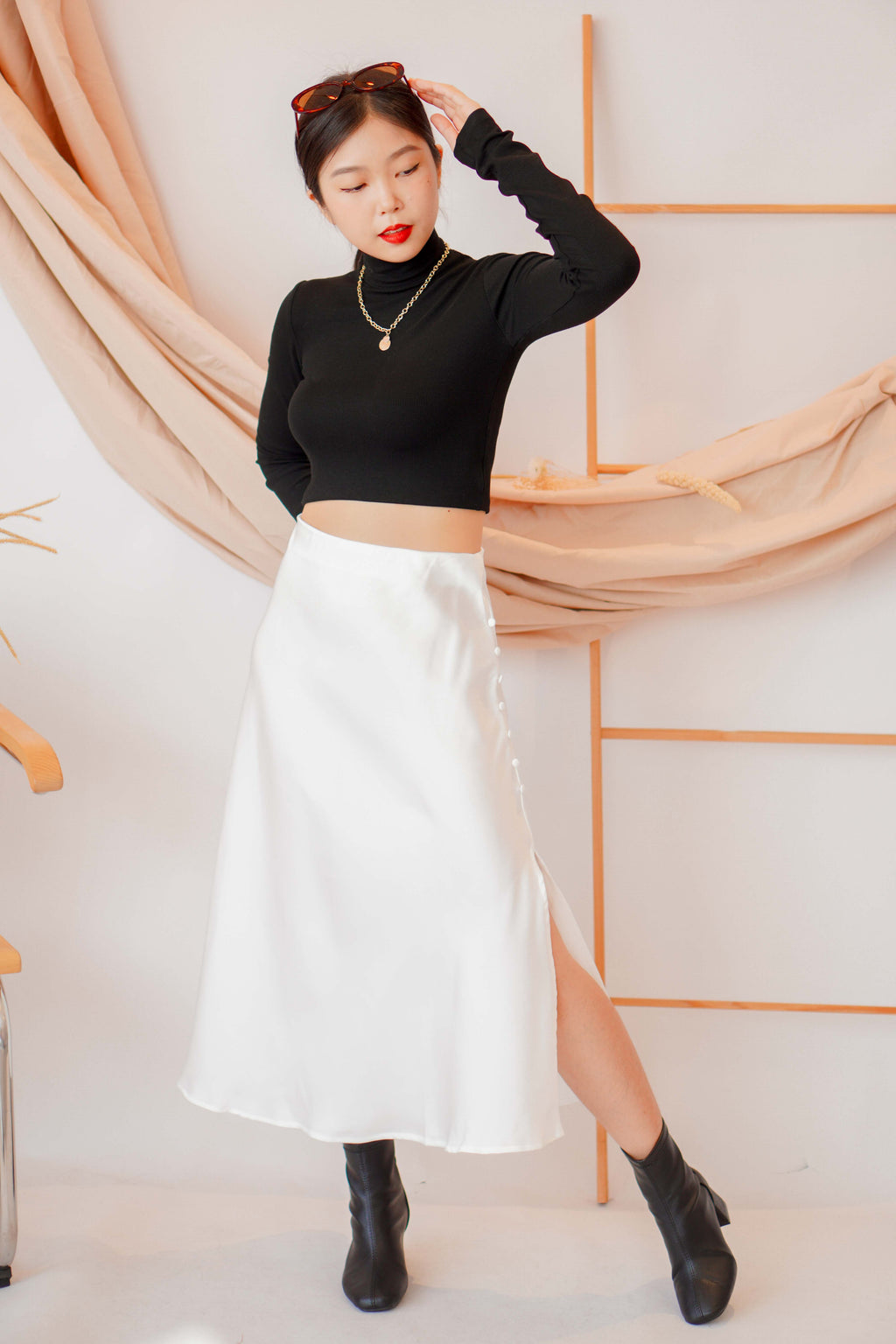 Dream Of Us Satin Slit Skirt in White