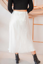 Dream Of Us Satin Slit Skirt in White