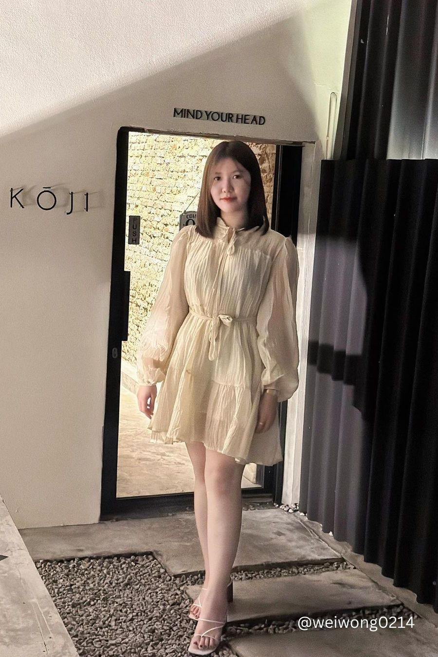 Alea Puffy Dress with Sash in Khaki