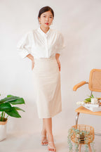 (BACKORDER) Soft Daily Midi Bodycon Skirt in Beige
