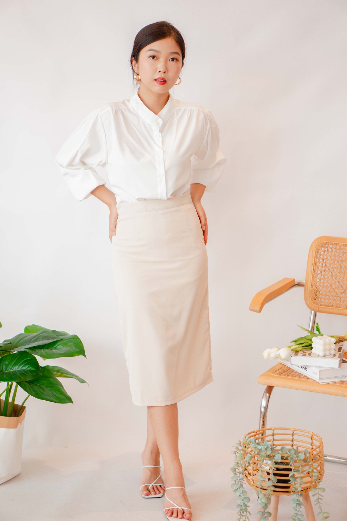 (BACKORDER) Soft Daily Midi Bodycon Skirt in Beige