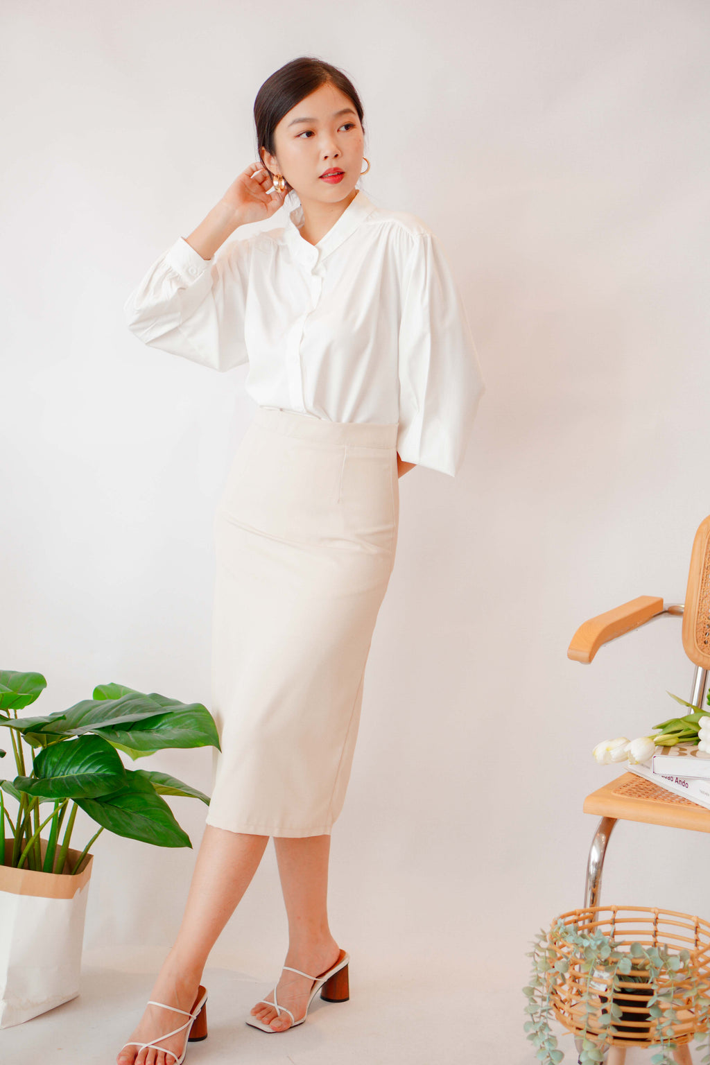 (BACKORDER) Soft Daily Midi Bodycon Skirt in Beige
