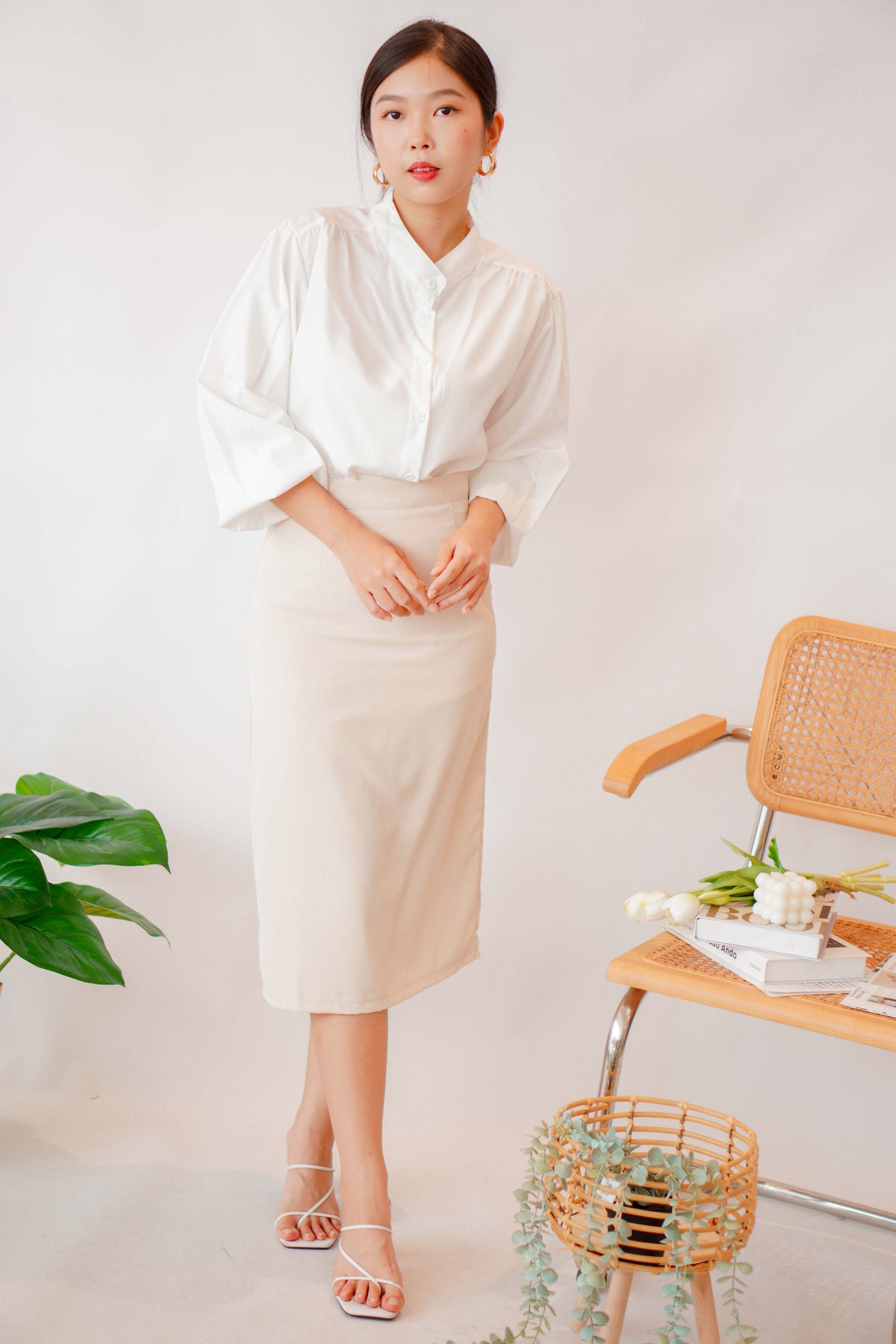 (BACKORDER) Soft Daily Midi Bodycon Skirt in Beige