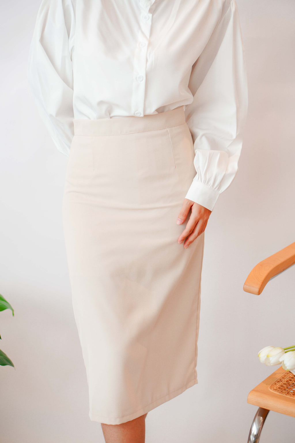 (BACKORDER) Soft Daily Midi Bodycon Skirt in Beige