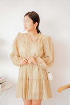 Alea Puffy Dress with Sash in Khaki