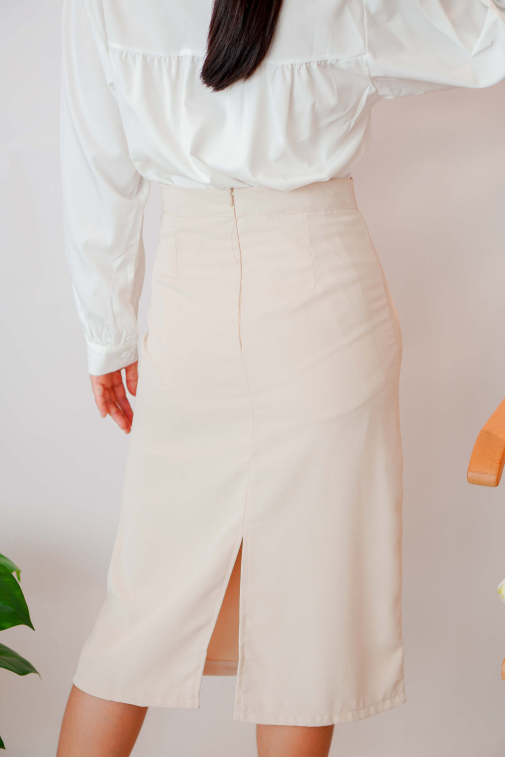(BACKORDER) Soft Daily Midi Bodycon Skirt in Beige