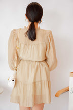 Alea Puffy Dress with Sash in Khaki
