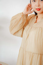 Alea Puffy Dress with Sash in Khaki