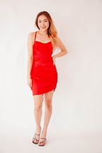 Musa Crossback Satin Dress in Red