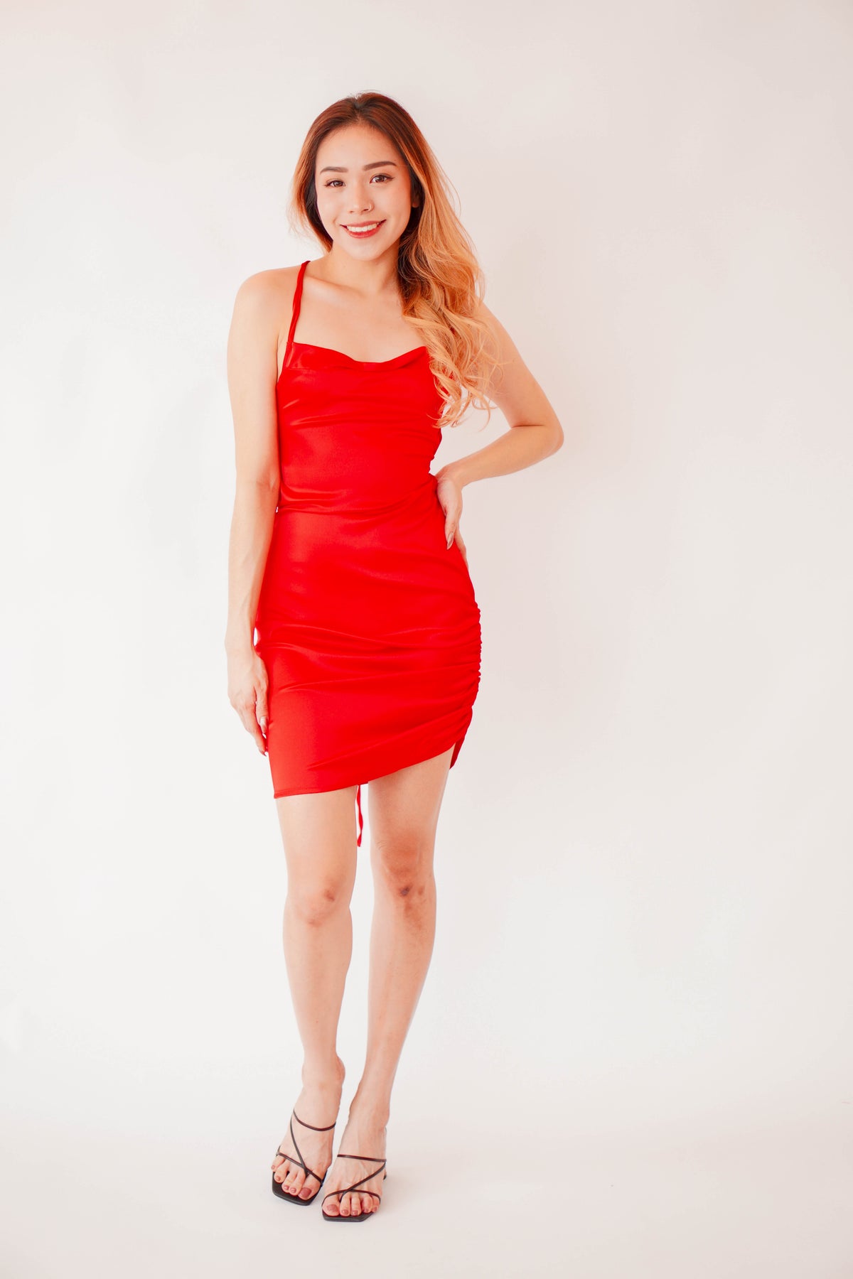 Musa Crossback Satin Dress in Red
