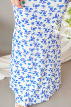 La Nusa Maxi Floral Dress in White with Blue Floral
