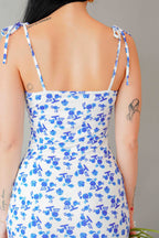 La Nusa Maxi Floral Dress in White with Blue Floral